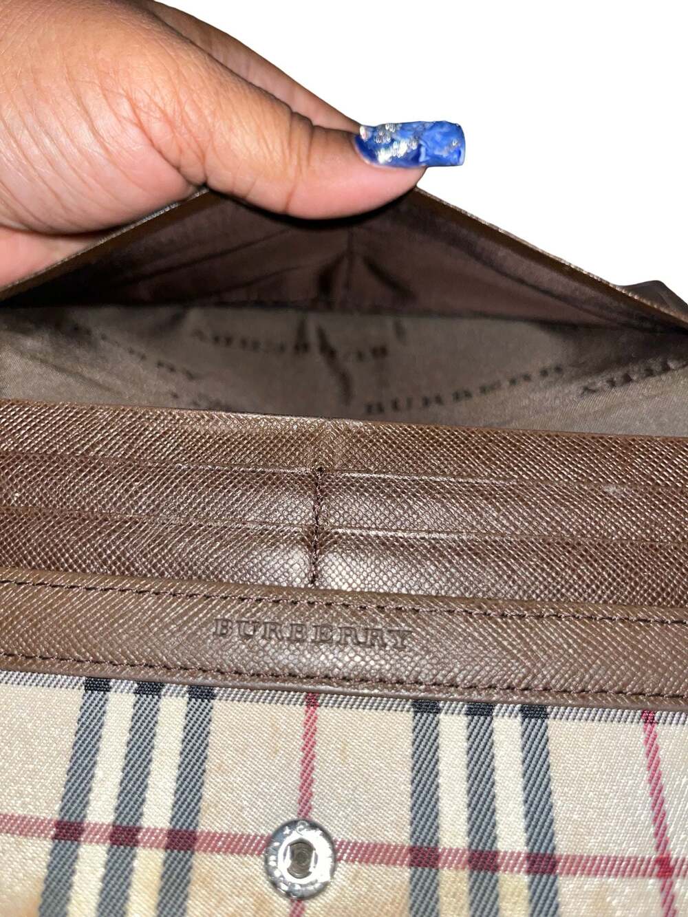 Burberry Vintage Nova Check Canvas & Brown Leather Long Tri-fold Wallet - Picture 9 of 12